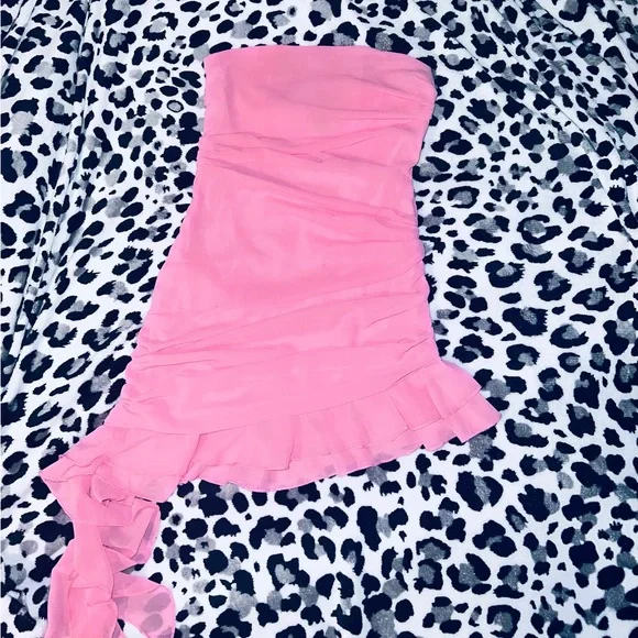 EGO pink Bandeau Ruched Frilly Hem Mini Bodycon
Dress XS - Picture 3 of 5